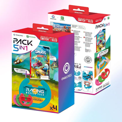 Schtroumpf Kart Spel (Downloadcode) + Set van 4 Stuurwielen voor Joy-Con Nintendo Switch en Nintendo Switch OLED