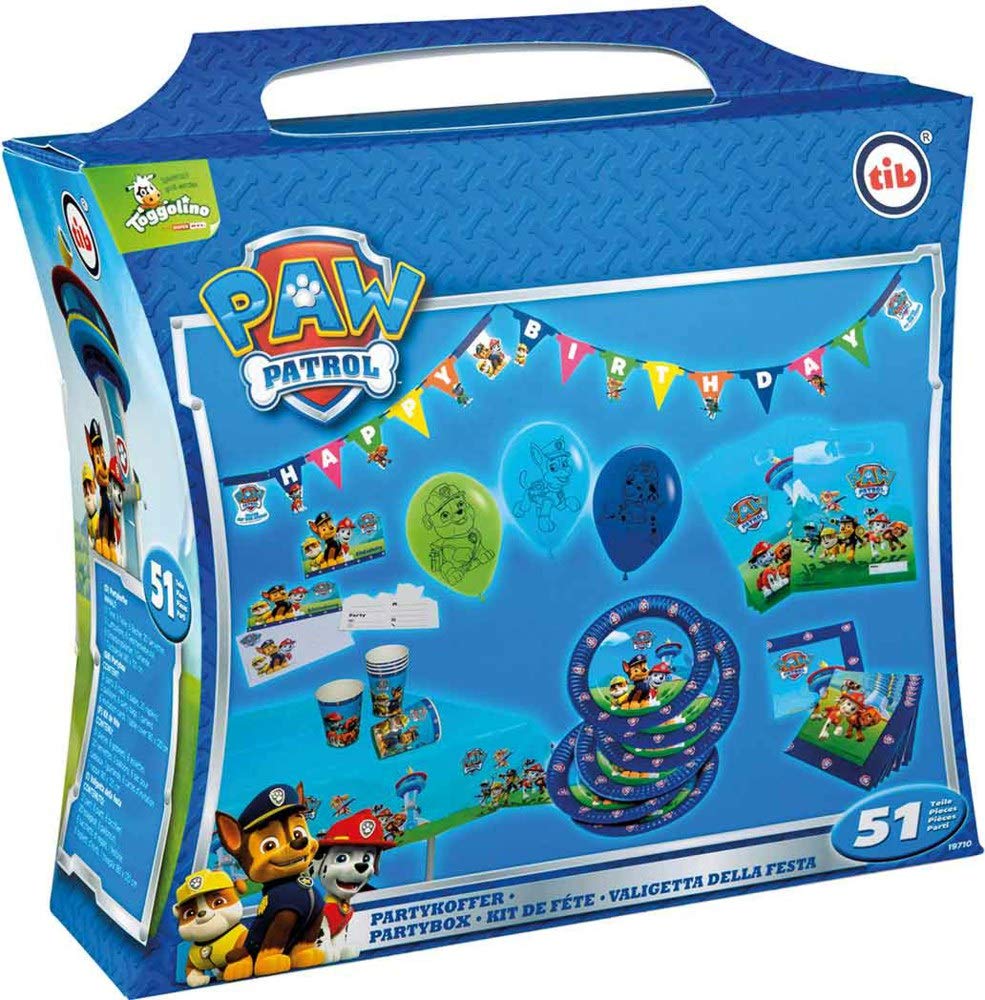 TIB Heyne Paw Patrol, 19710, partykoffer, 51-delig, feestservies en decoratie, kinderverjaardag
