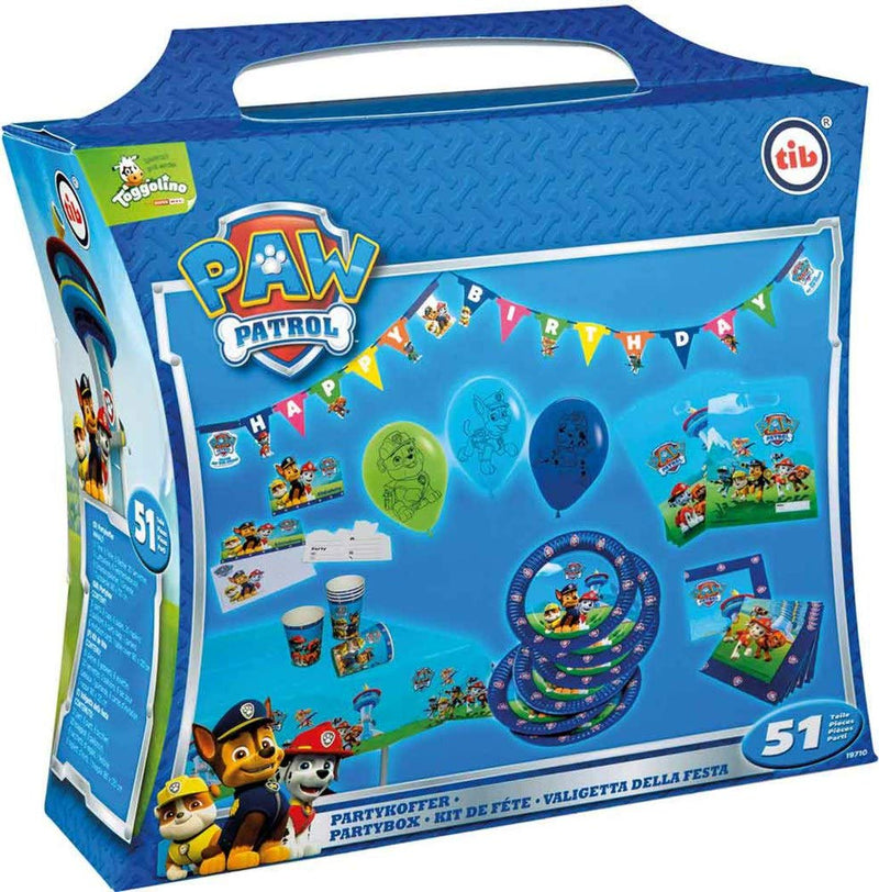 TIB Heyne Paw Patrol, 19710, partykoffer, 51-delig, feestservies en decoratie, kinderverjaardag