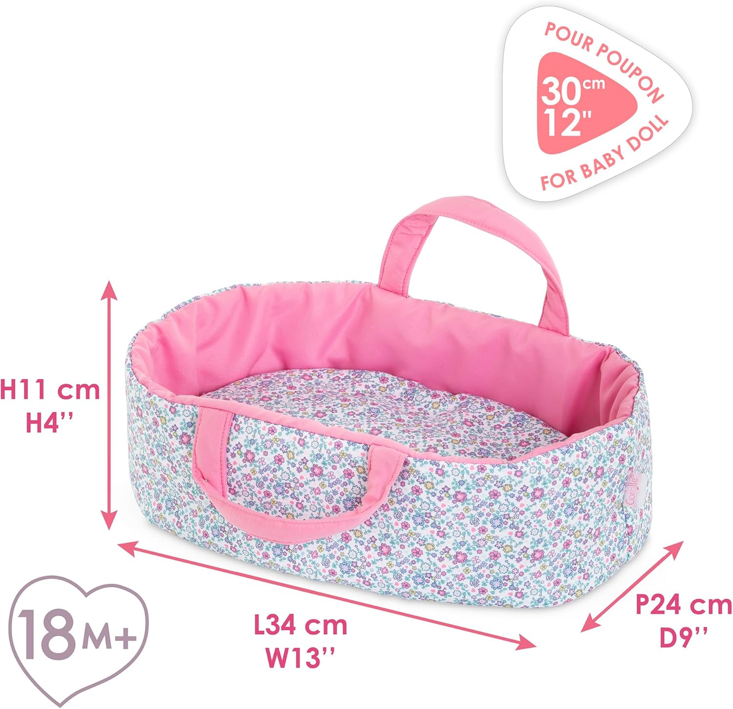 Corolle - Babymand met bloemen, accessoires, voor poppen 30 cm, vanaf 18 maanden, 9000111160