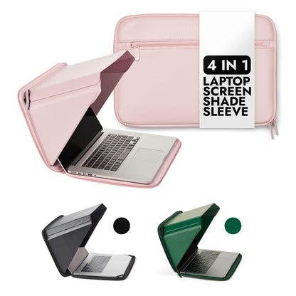 Philbert Danish Design 15"-16" MacBook-laptophoes met ingebouwde capuchon | 4-in-1: schermschaduw, privacy, hittebescherming, contrastverbetering | Gemaakt van hennep en veganistisch leer