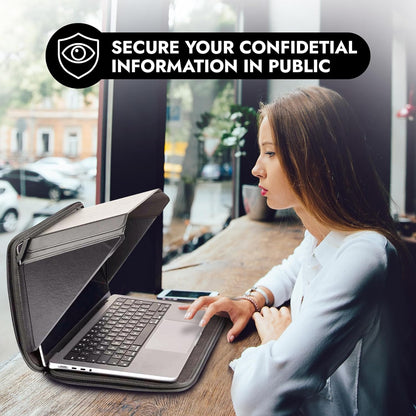 Philbert Danish Design 15"-16" MacBook-laptophoes met ingebouwde capuchon | 4-in-1: schermschaduw, privacy, hittebescherming, contrastverbetering | Gemaakt van hennep en veganistisch leer