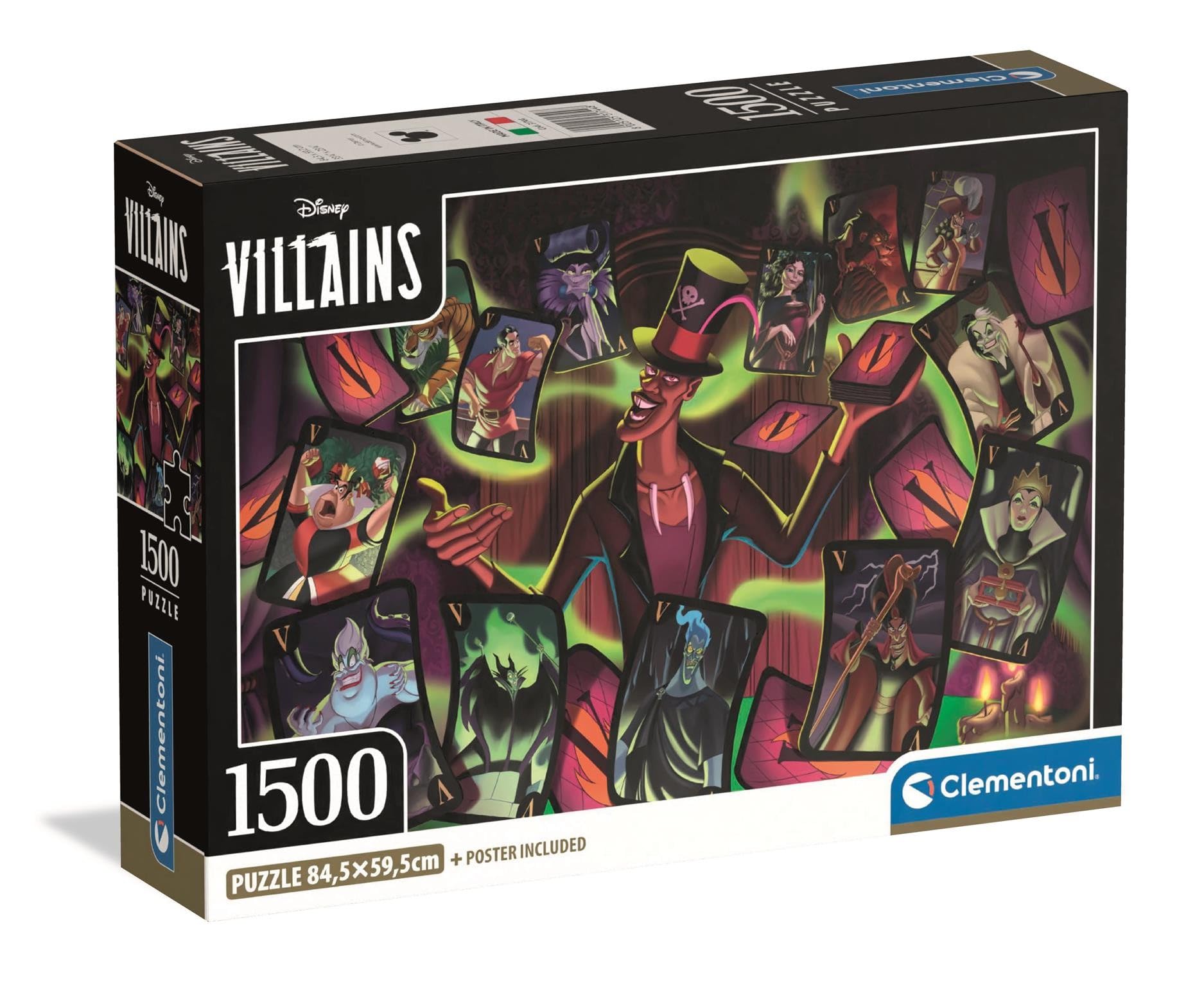 Clementoni - Puzzle 1500 Teile für Erwachsene und Jungen, Special Series, Thema Disney Villains, Compact Box mit Poster, Geschenkidee für Damen und Herren, Made in Italy, 59,5 x 84,5 cm, 31744