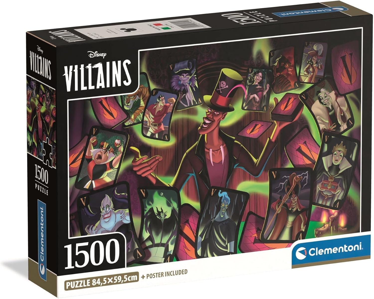 Clementoni - Puzzle 1500 Teile für Erwachsene und Jungen, Special Series, Thema Disney Villains, Compact Box mit Poster, Geschenkidee für Damen und Herren, Made in Italy, 59,5 x 84,5 cm, 31744