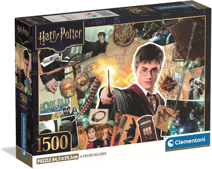 Clementoni - Puzzle 1500 Teile für Erwachsene und Jungen, Special Series, Thema Harry Potter, mit Poster, Compact Box, Geschenkidee für Damen und Herren, Made in Italy, 84,5 x 59,5 cm, 31745