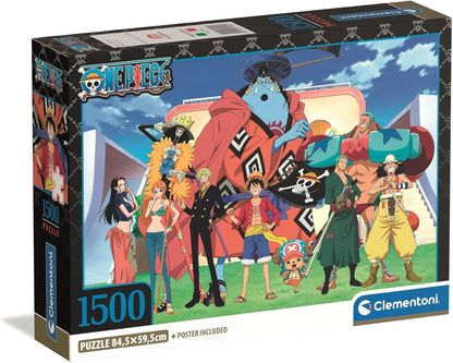 Clementoni - Puzzle 1500 Teile für Erwachsene und Jungen, One Piece Illustration mit Poster inklusive, aus der Serie Anime und Manga, Compact Box, Geschenkidee für Damen und Herren, Made in Italy,