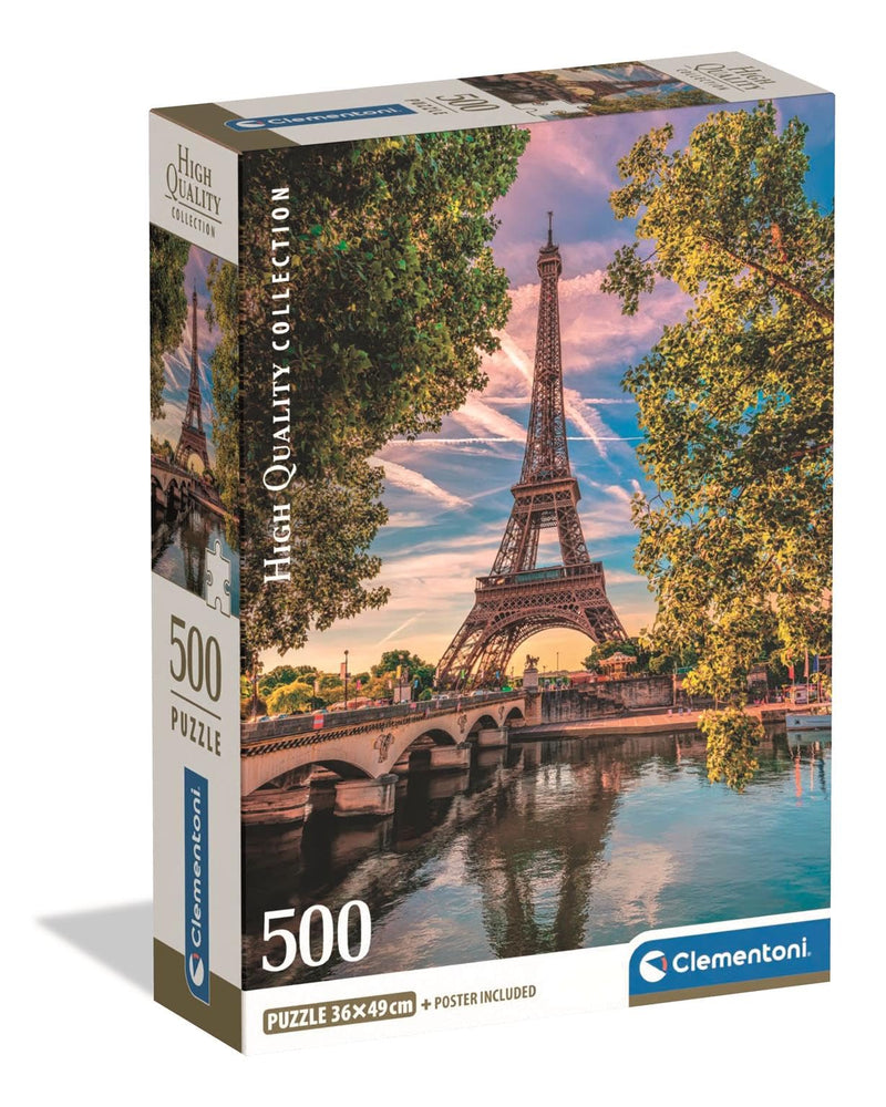 Clementoni - Puzzle 500 Teile für Erwachsene und Jugendliche, Kollektion, Thema Along The Seine, Illustration Senna und Eiffelturm, Compact Box mit Poster, Made in Italy, 49 x 36 cm, 35598