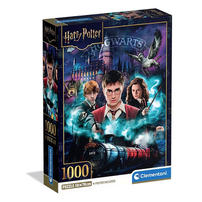 Clementoni - Puzzle 1000 Teile für Erwachsene und Jungen, Thema Harry Potter, mit Poster inklusive, Compact Box, Geschenkidee für Damen und Herren, Made in Italy, 50 x 70 cm, 37047