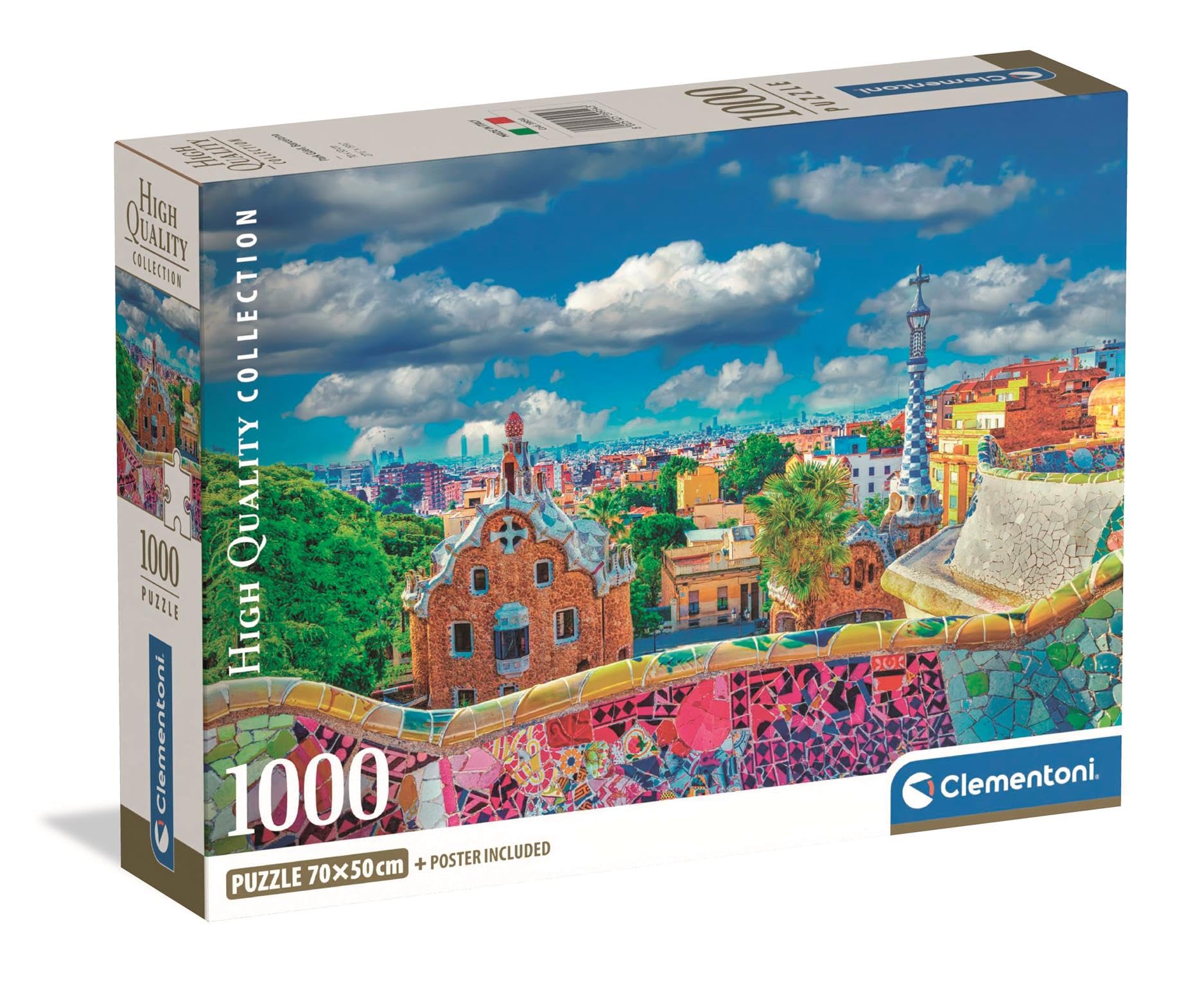 Clementoni - Puzzle 1000 Teile für Erwachsene und Jungen, Kollektion, Thema Parc Güell von Barcelona, kompakte Box mit Poster, Geschenkidee für Damen und Herren, Made in Italy, 70 x 50 cm, 39954