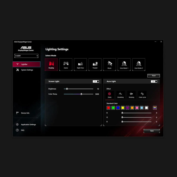 ASUS ROG Aura ALB01 - Barra de luz asimétrica con 3 Modos Diferentes, diseño Patentado con Abrazadera y Hebilla magnética, compatibilidad con Aura Sync y DisplayWidegt Center