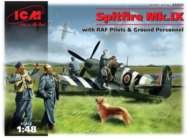 ICM ICM48801 1:48-Spitfire Mk.IX w/RAF Pilots & Ground Personnel, 19.05 x 23.37 x 6.35 cm