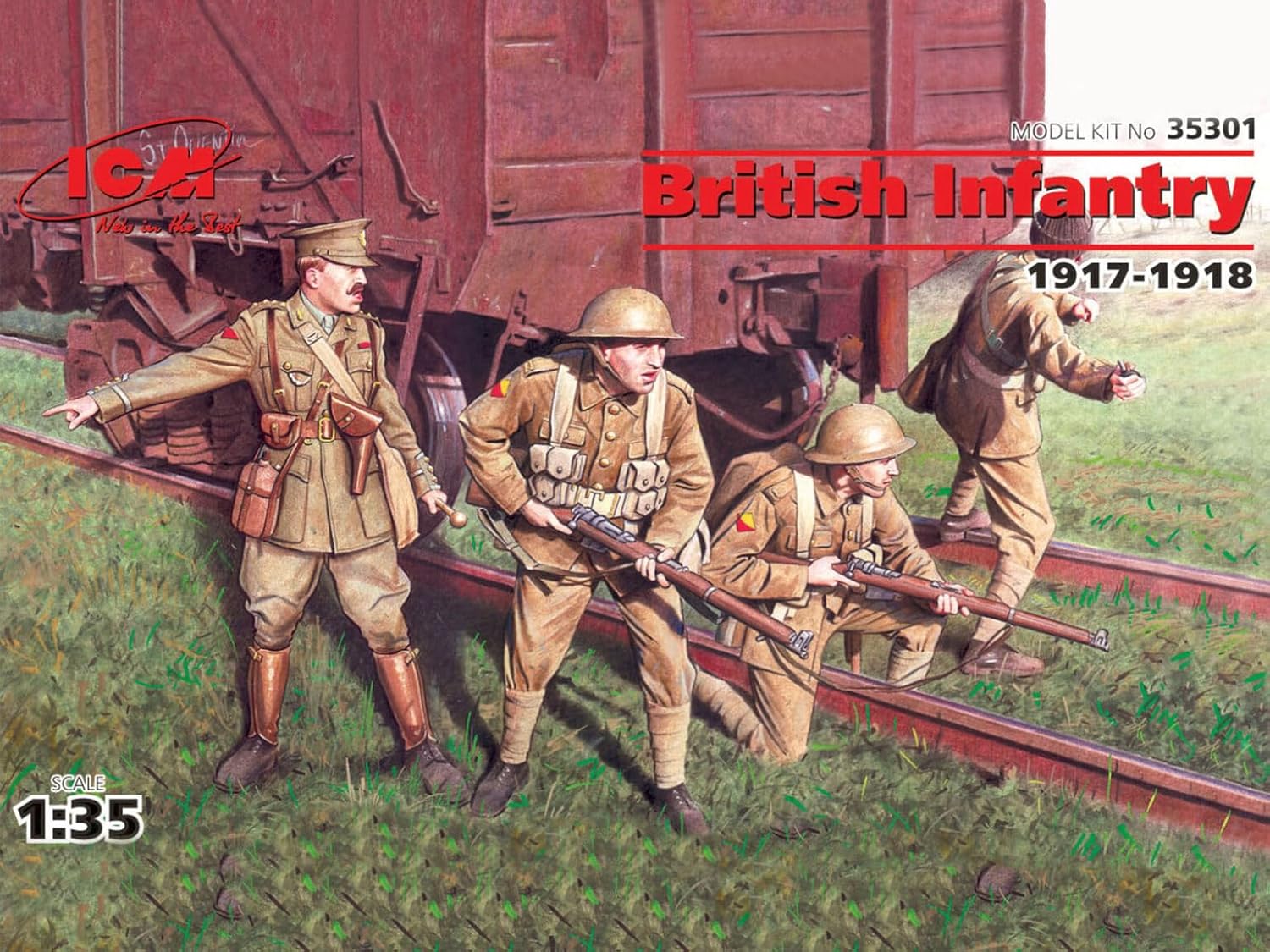 ICM ICM35301 1:35-British Infantry (1917-1918) 4 Figs, 14 x 14 x 52 millimetres