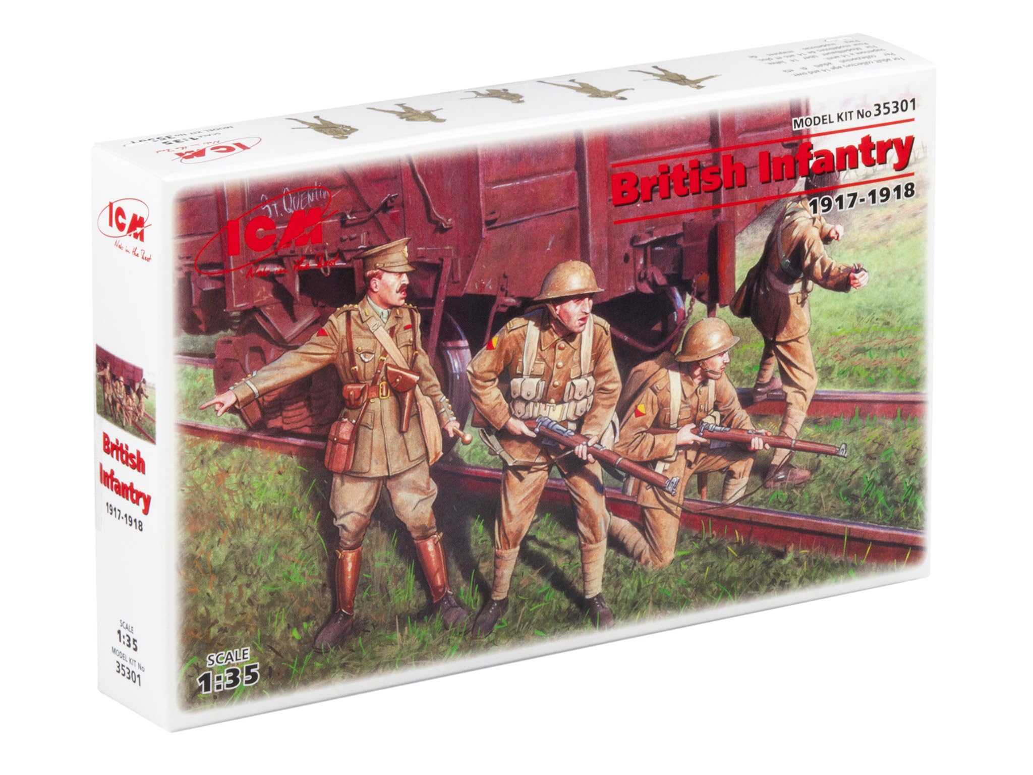 ICM ICM35301 1:35-British Infantry (1917-1918) 4 Figs, 14 x 14 x 52 millimetres