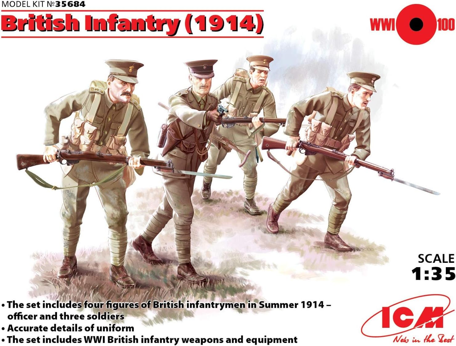 ICM ICM35684 1:35-British Infantry (1914) 4 Figs, 5.1 x 3.2 x 5.1 centimetres