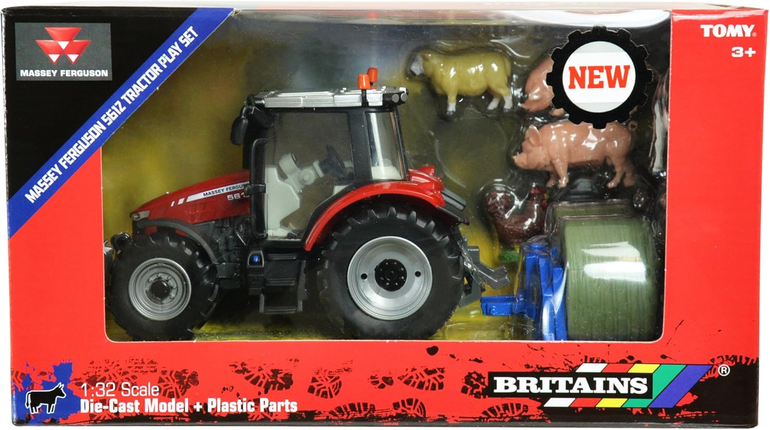 Britains 43205 Massey Ferguson 5612 Playset Tractor Bales Lifter Animals 1:32