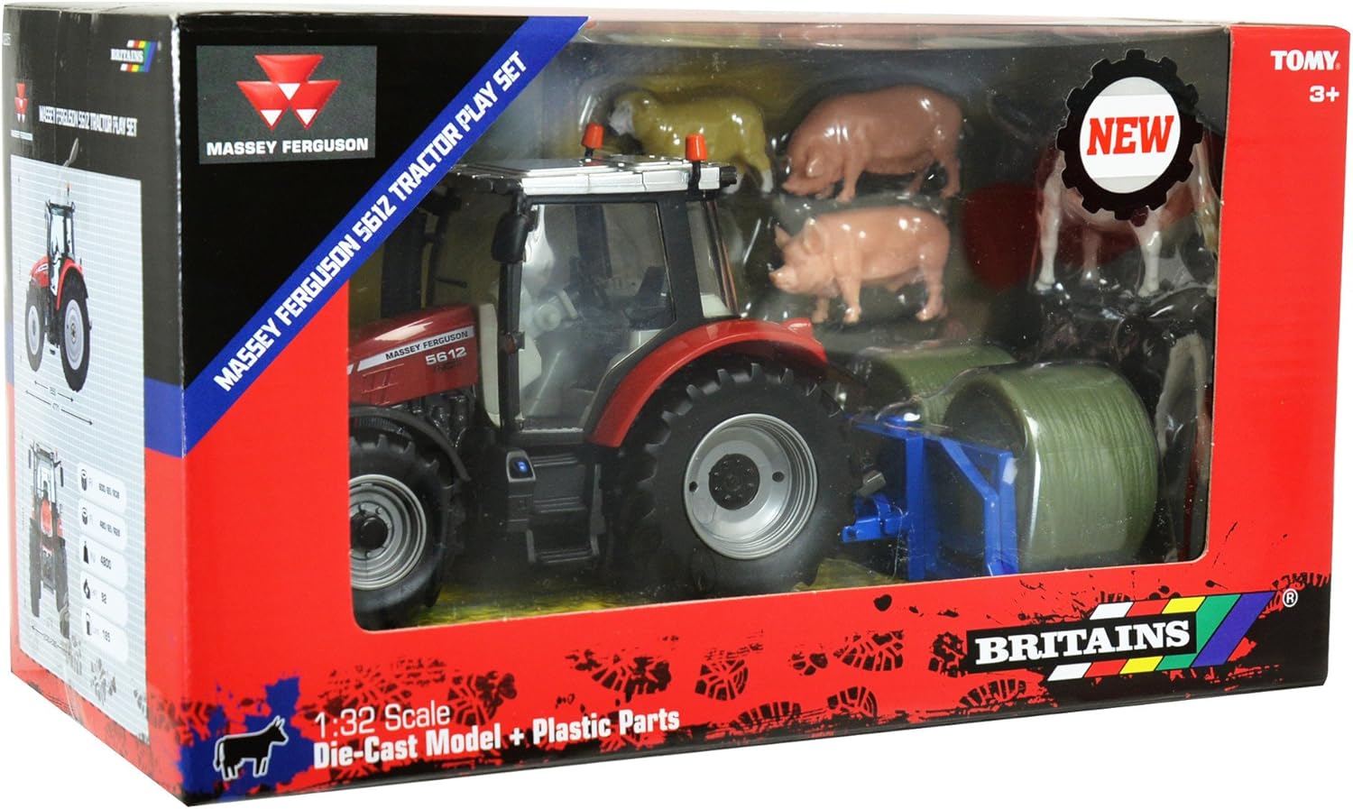 Britains 43205 Massey Ferguson 5612 Playset Tractor Bales Lifter Animals 1:32
