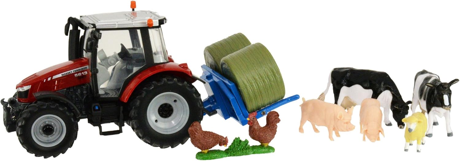 Britains 43205 Massey Ferguson 5612 Playset Tractor Bales Lifter Animals 1:32