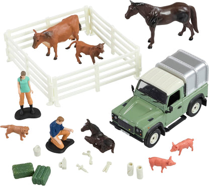 Britains Land Rover Vet Playset - 24 pieces Including 1:32 Scale Toy Land Rover, Vet and Farm Animal Figures, and Veterinary Tools - Suitable for Ages 3+ Years