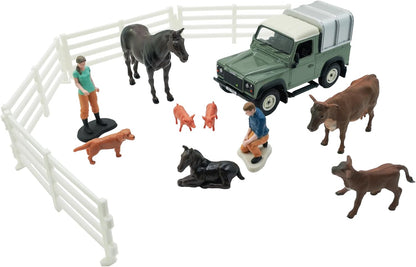 Britains Land Rover Vet Playset - 24 pieces Including 1:32 Scale Toy Land Rover, Vet and Farm Animal Figures, and Veterinary Tools - Suitable for Ages 3+ Years