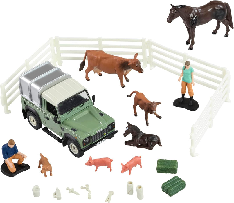Britains Land Rover Vet Playset - 24 pieces Including 1:32 Scale Toy Land Rover, Vet and Farm Animal Figures, and Veterinary Tools - Suitable for Ages 3+ Years
