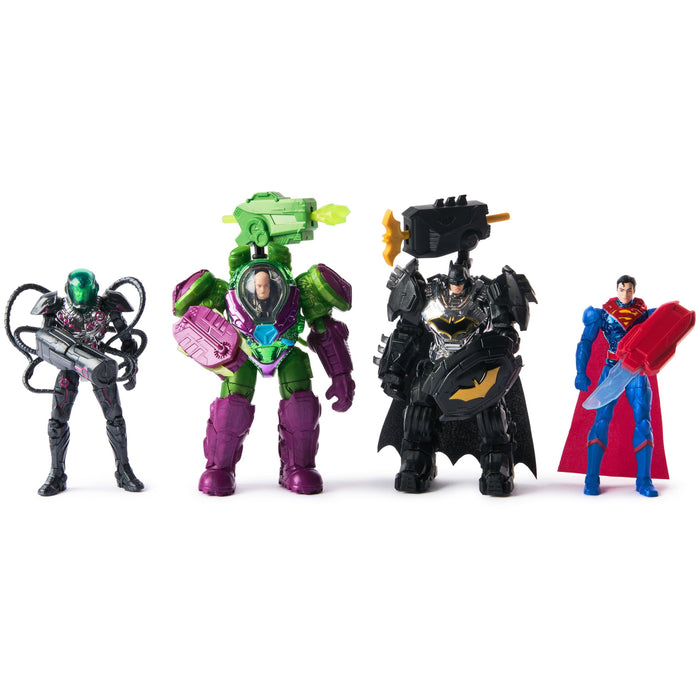 DC Comics, Metal Force Team Up Brainiac and Lex Luthor vs Batman and Superman Set, 10-cm Action Figures with Exclusive Accessories, Includes Character Cards, Kids’ Toys for Boys and Girls Aged 4+