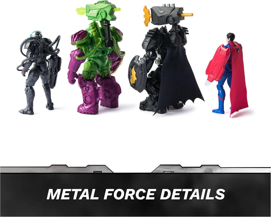 DC Comics, Metal Force Team Up Brainiac and Lex Luthor vs Batman and Superman Set, 10-cm Action Figures with Exclusive Accessories, Includes Character Cards, Kids’ Toys for Boys and Girls Aged 4+