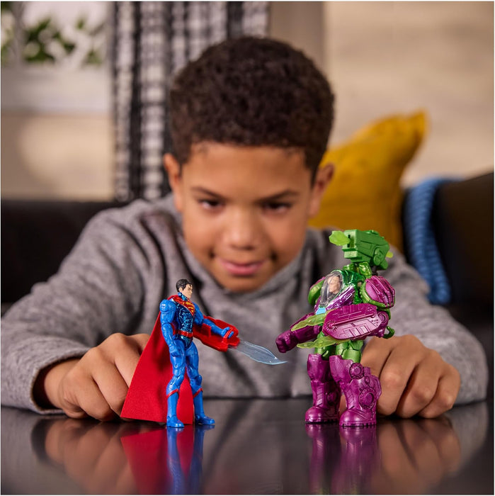 DC Comics, Metal Force Team Up Brainiac and Lex Luthor vs Batman and Superman Set, 10-cm Action Figures with Exclusive Accessories, Includes Character Cards, Kids’ Toys for Boys and Girls Aged 4+