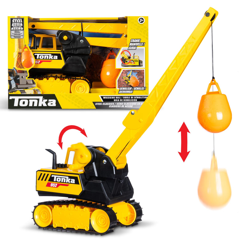 Basic Fun Tonka Steel Wrecking Ball, Durable Real Steel Construction, Yellow Demolition Toy with Realistic Action, Ages 3+ for Boys and Girls, Ideal for Kids, Toddlers