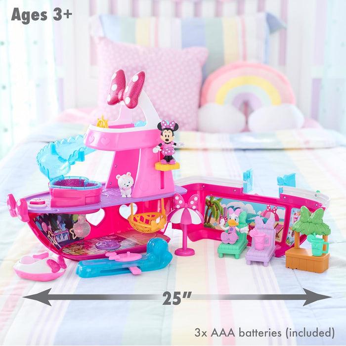 Just Play Colección temática de Disney Junior Minnie Mouse Bowdazzling Yacht, con Luces y Sonidos; 14 Piezas, Juego de simulación, Juguetes para niños a Partir de 3 años