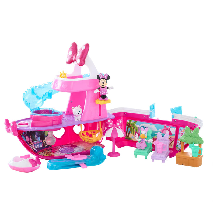 Just Play Colección temática de Disney Junior Minnie Mouse Bowdazzling Yacht, con Luces y Sonidos; 14 Piezas, Juego de simulación, Juguetes para niños a Partir de 3 años