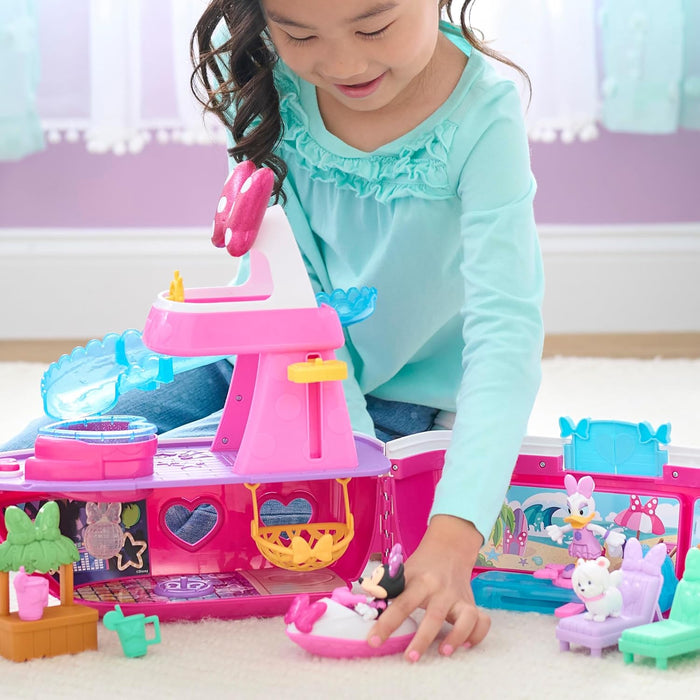 Just Play Colección temática de Disney Junior Minnie Mouse Bowdazzling Yacht, con Luces y Sonidos; 14 Piezas, Juego de simulación, Juguetes para niños a Partir de 3 años