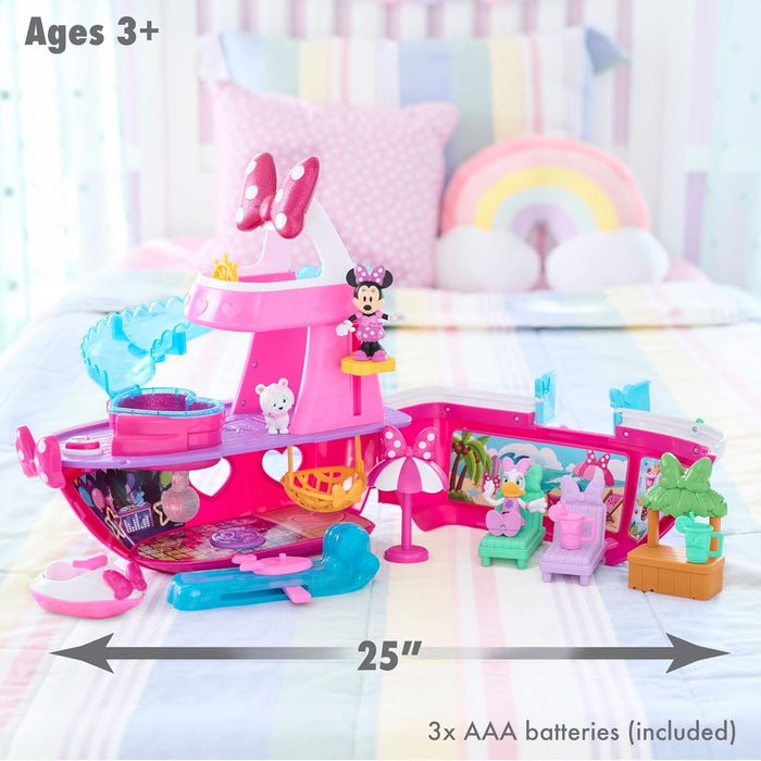 Just Play Colección temática de Disney Junior Minnie Mouse Bowdazzling Yacht, con Luces y Sonidos; 14 Piezas, Juego de simulación, Juguetes para niños a Partir de 3 años