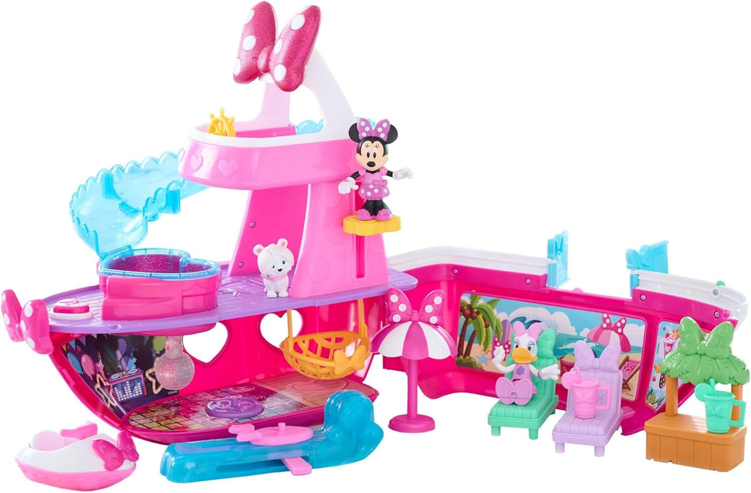 Just Play Colección temática de Disney Junior Minnie Mouse Bowdazzling Yacht, con Luces y Sonidos; 14 Piezas, Juego de simulación, Juguetes para niños a Partir de 3 años