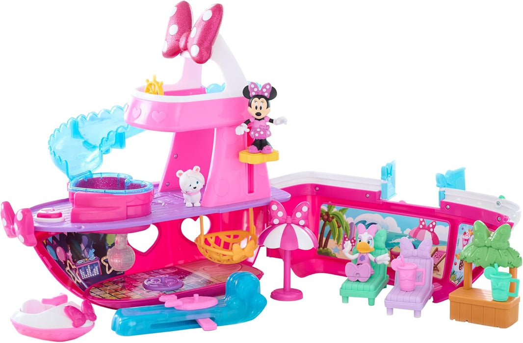 Just Play Colección temática de Disney Junior Minnie Mouse Bowdazzling Yacht, con Luces y Sonidos; 14 Piezas, Juego de simulación, Juguetes para niños a Partir de 3 años