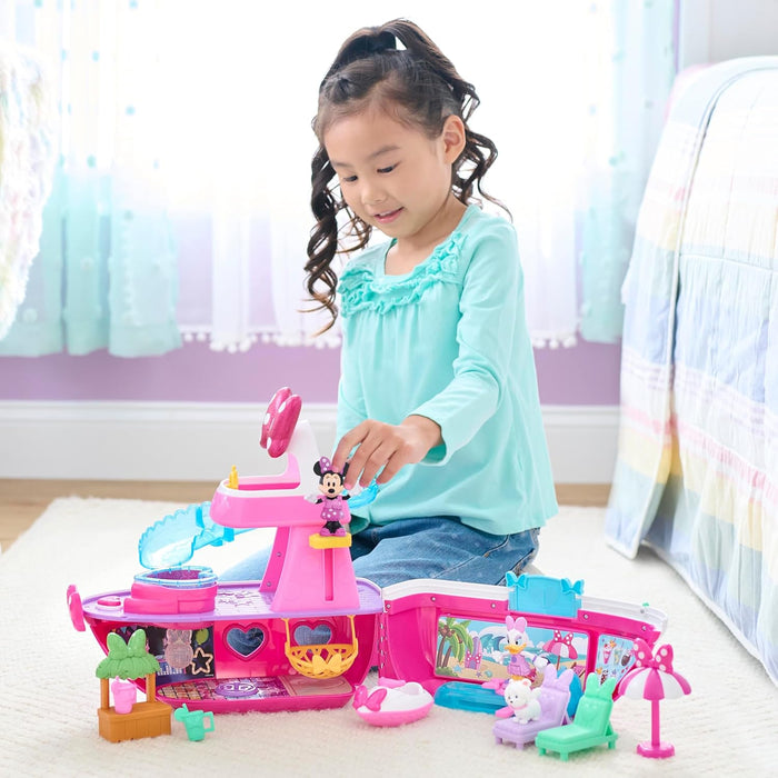 Just Play Colección temática de Disney Junior Minnie Mouse Bowdazzling Yacht, con Luces y Sonidos; 14 Piezas, Juego de simulación, Juguetes para niños a Partir de 3 años