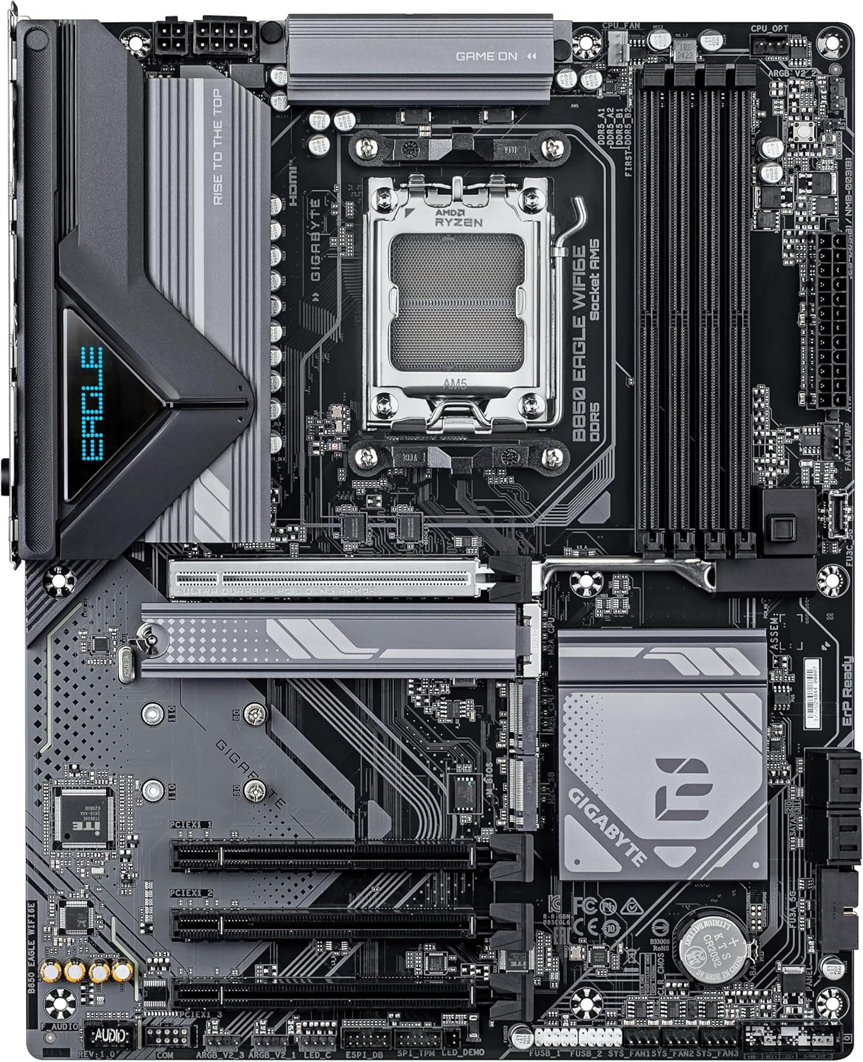 GIGABYTE B850 EAGLE WIFI6E Motherboard - AMD Ryzen 9000 Series CPUs, 8+2+2 Phases Digital VRM, up to 8200MHz DDR5 (OC), 1xPCIe 5.0 + 2xPCIe 4.0 M.2, GbE LAN, WIFI 6E, USB 3.2 Gen 2