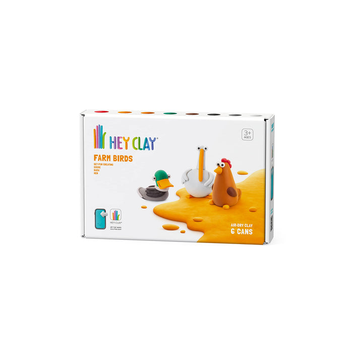 Hey Clay Farm Birds: Duck, Goose, Hen Set - Colourful Modeling Kids - Air Dry Clay Kit 6 cans with Fun Interactive Instructions App