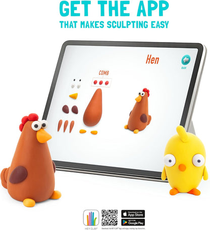 Hey Clay Farm Birds: Duck, Goose, Hen Set - Colourful Modeling Kids - Air Dry Clay Kit 6 cans with Fun Interactive Instructions App
