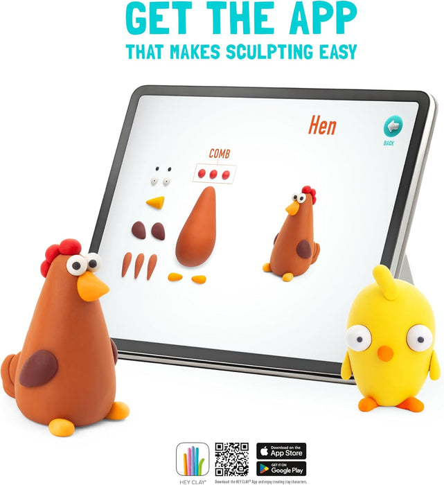 Hey Clay Farm Birds: Duck, Goose, Hen Set - Colourful Modeling Kids - Air Dry Clay Kit 6 cans with Fun Interactive Instructions App