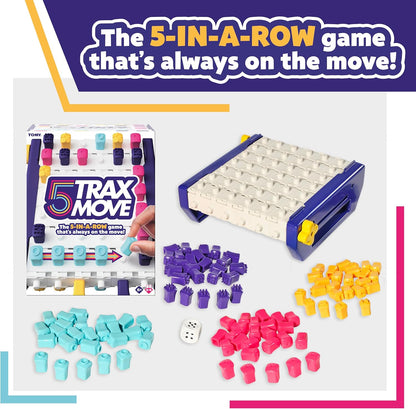 TOMY 5 Trax Move | Five-in-a-row Game of Strategy, Memory, and Luck |2 to 4 Player Family Board Games for Adults and Kids Ages 6+ Years