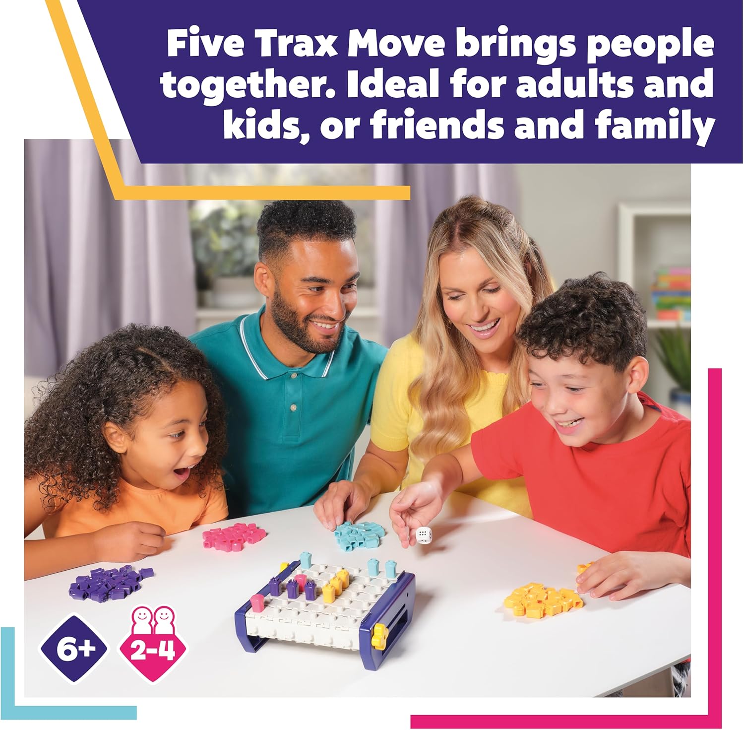 TOMY 5 Trax Move | Five-in-a-row Game of Strategy, Memory, and Luck |2 to 4 Player Family Board Games for Adults and Kids Ages 6+ Years