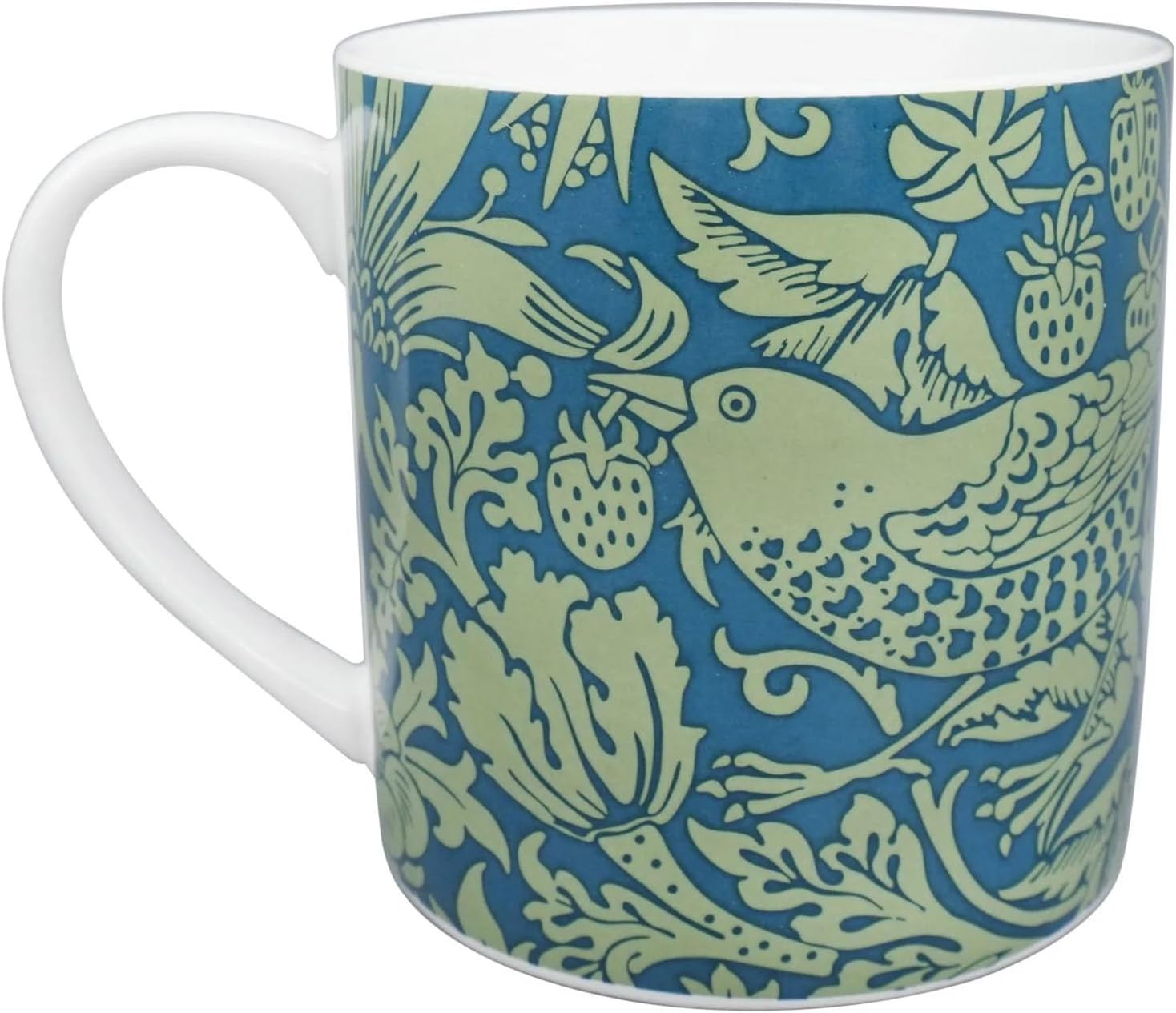 Half Moon Bay Strawberry Thief - by William Morris - Sage Green/Blue 10.5 Ounce (310ml) Ceramic Stoneware Hot/Cold Drinking Mug
