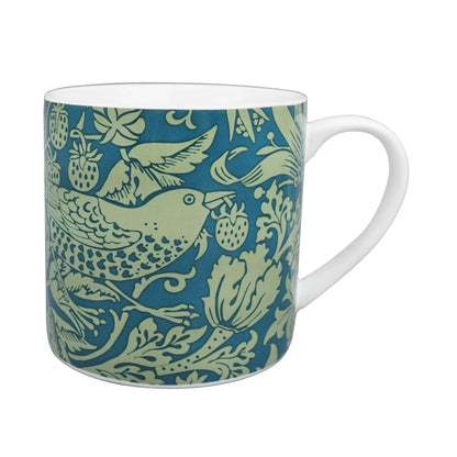 Half Moon Bay Strawberry Thief - by William Morris - Sage Green/Blue 10.5 Ounce (310ml) Ceramic Stoneware Hot/Cold Drinking Mug