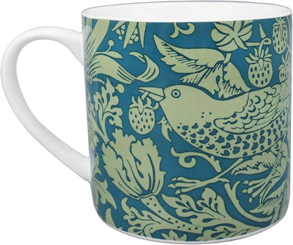 Half Moon Bay Strawberry Thief - by William Morris - Sage Green/Blue 10.5 Ounce (310ml) Ceramic Stoneware Hot/Cold Drinking Mug