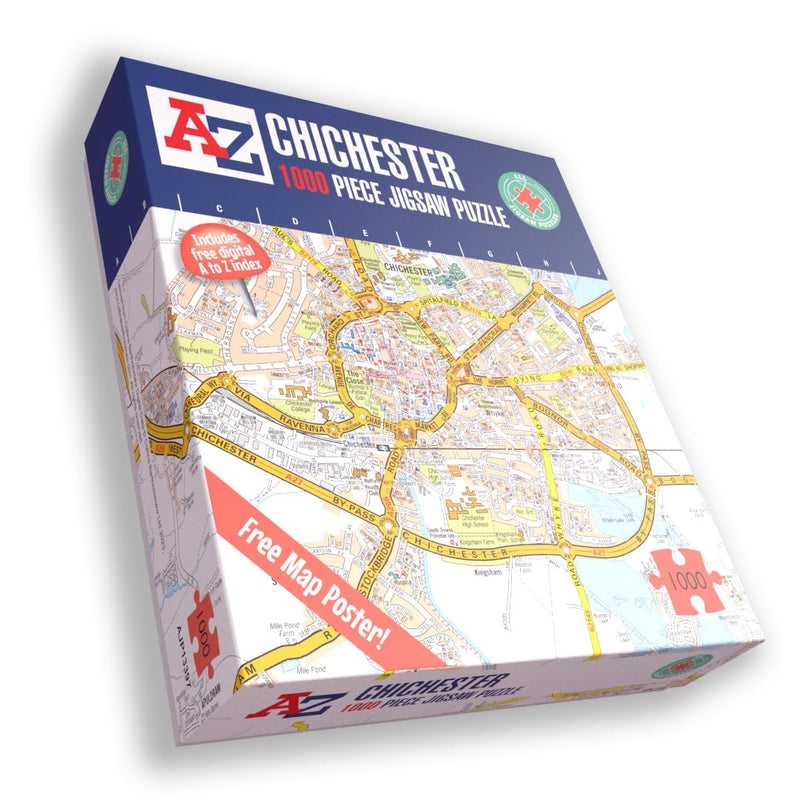 A to Z Map of Chichester Jigsaw Puzzle For Adults - 1000 Piece Map Puzzle Gift