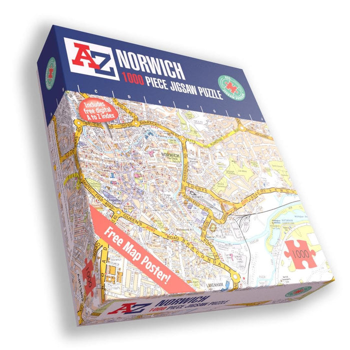 A to Z Map of Norwich Jigsaw Puzzle For Adults - 1000 Piece Jigsaw Puzzle Gift - Map jigsaw Puzzles, Map Gift