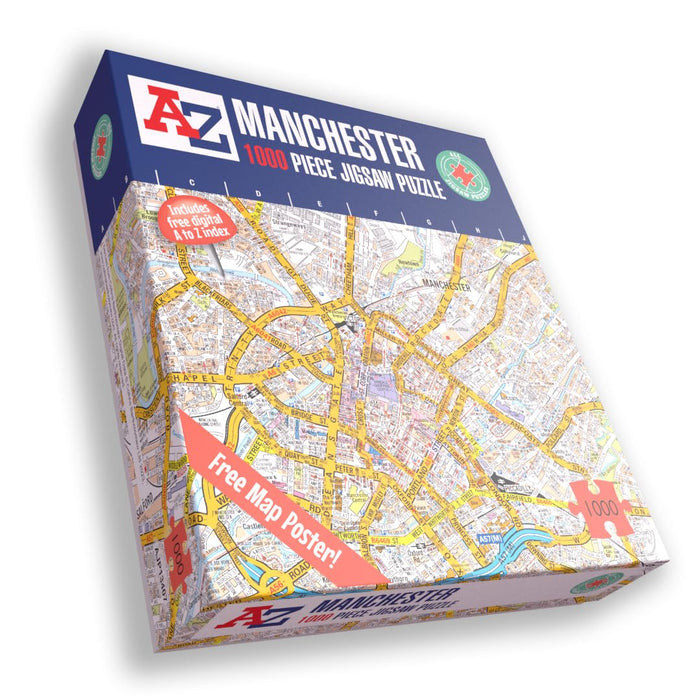 A to Z Map of Manchester Jigsaw Puzzle For Adults - 1000 Piece Jigsaw Puzzle Gift - Map jigsaw Puzzles, Map Gift