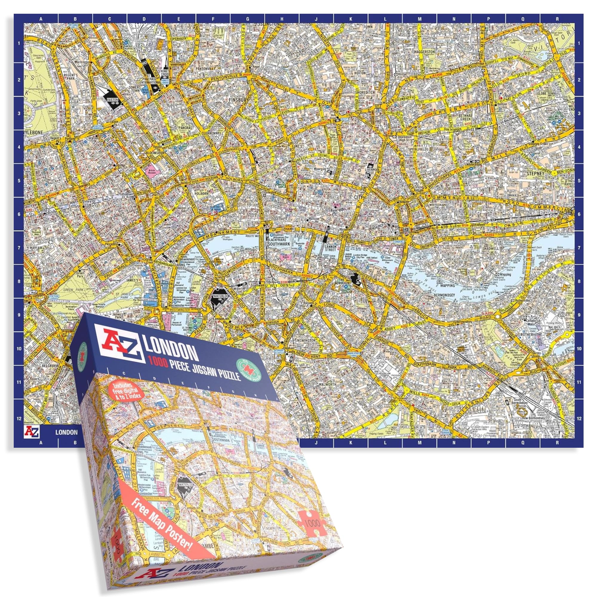 A to Z Map of London Jigsaw Puzzle For Adults - 1000 Piece Jigsaw Puzzle Gift - Map jigsaw Puzzles, Map Gift