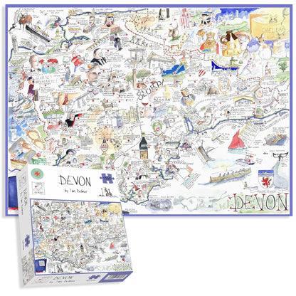 Comical Map Of Devon, Artwork By Tim Bulmer - 1000 Piece Puzzle For Adults, Large Puzzle 66cm X 50cm In Size. Challenging To Complete But Fun And Humorous. Makes A Great Gift For Birthdays