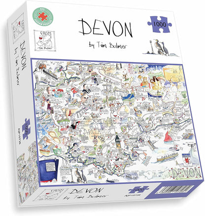 Comical Map Of Devon, Artwork By Tim Bulmer - 1000 Piece Puzzle For Adults, Large Puzzle 66cm X 50cm In Size. Challenging To Complete But Fun And Humorous. Makes A Great Gift For Birthdays